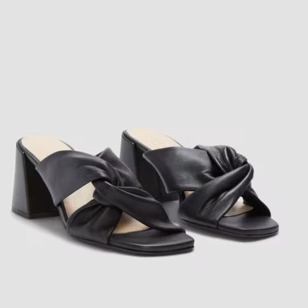 EVERLANE The Day Twist Heel Black Leather Slip On High Block Square Toe 9 NEW